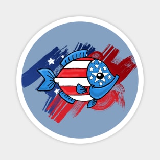Fourth of July Holiday freedom American flag fish on pocket and back Frit-Tees Magnet
